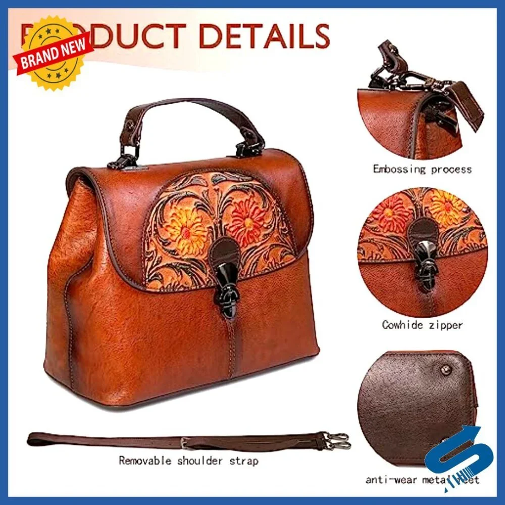 Genuine Leather Satchel Handbag Crossbody Hobo Top Handle Purse Vintage